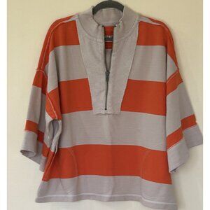 Free People Retro Rugby Stripe Quarter Zip Sweatshirt Orange Combo NWT